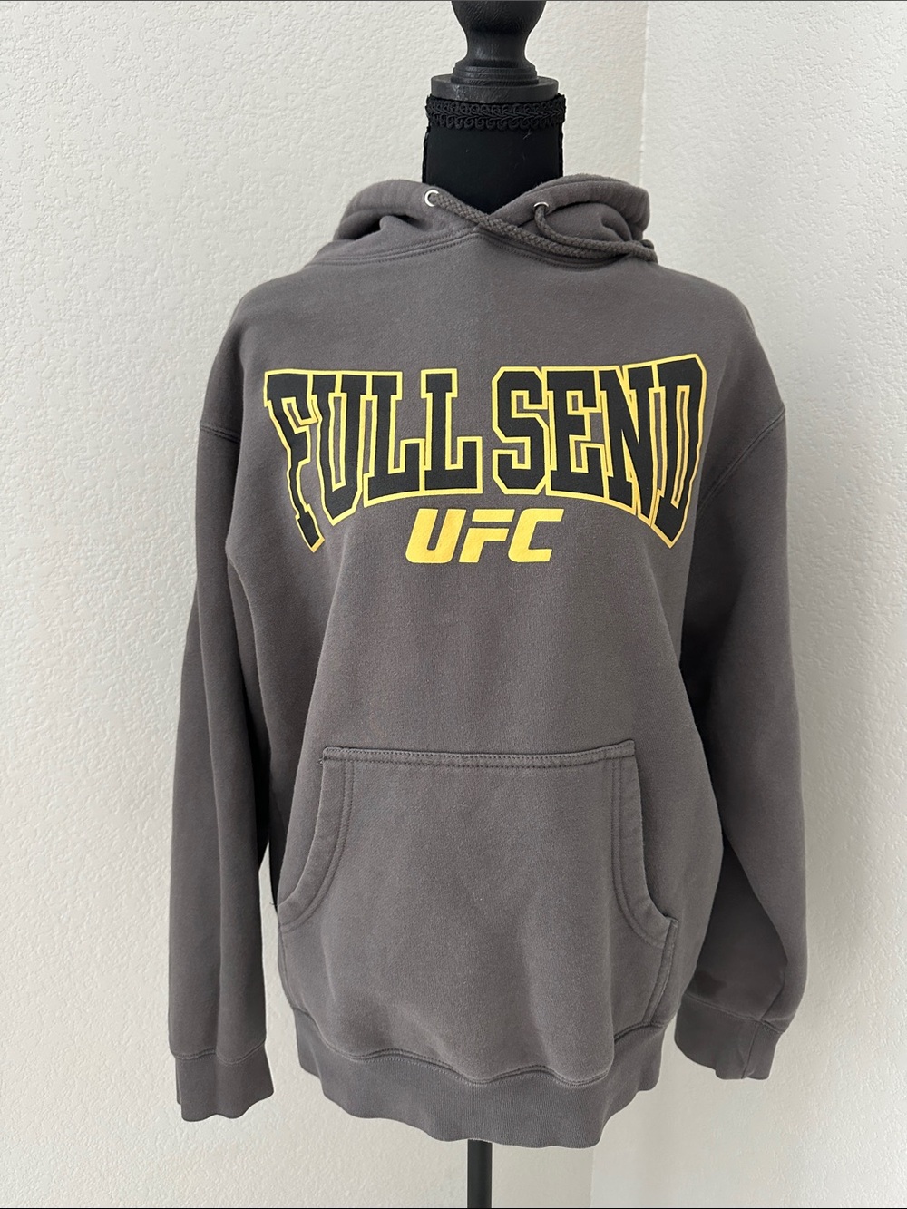 UFC Gray Pullover Hoodie with Yellow 'Full Send' Chest Graphic